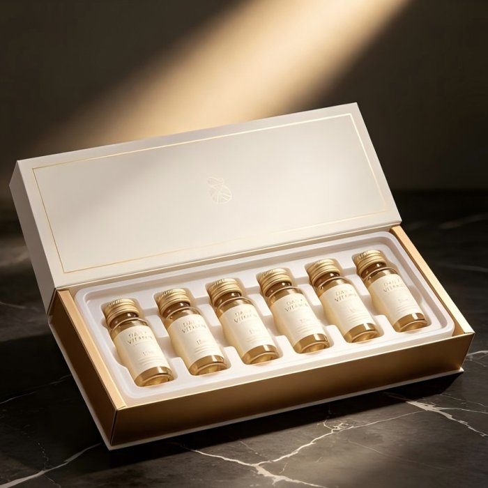 champagne-white-hinged-rigid-box-multi-oral-vial-wholesale-packaging