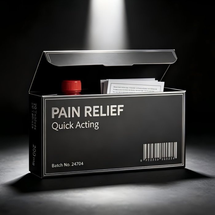 black-pharmaceutical-rigid-box-pain-relief-custom-pharma-packaging