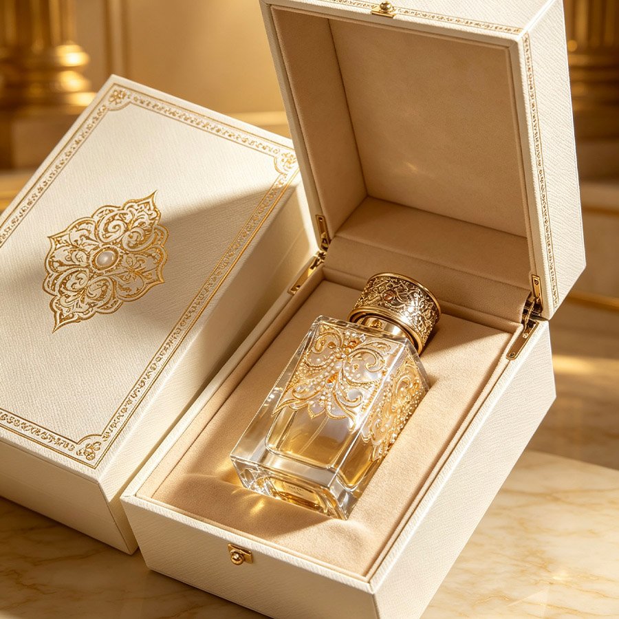 Exquisite Jeweled Perfume Presented in Premium Leather-textured Double-Door Gift Box