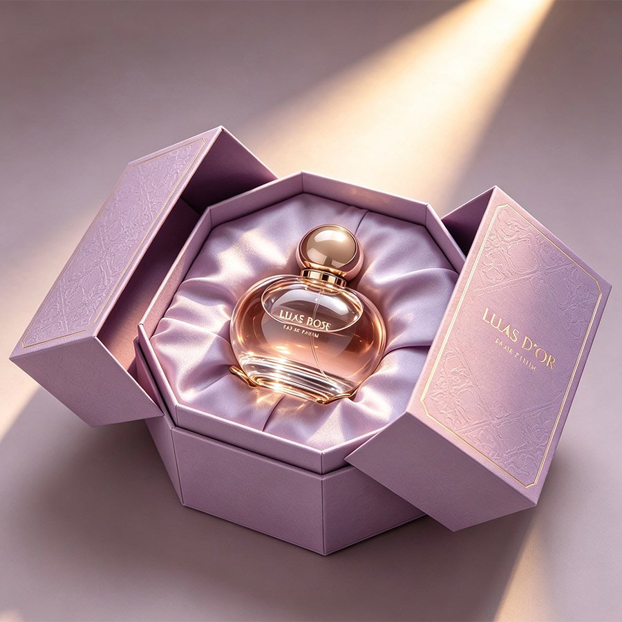 Refined Golden Perfume with Satin-lined Magnetic Book-Shaped Hinged Box