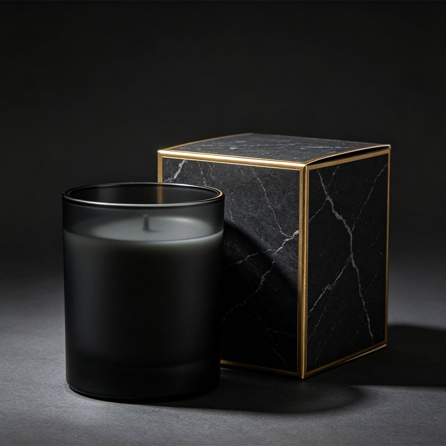 Matte Black Scented Candle with Black Marble Gold-trimmed Rigid Packaging Box