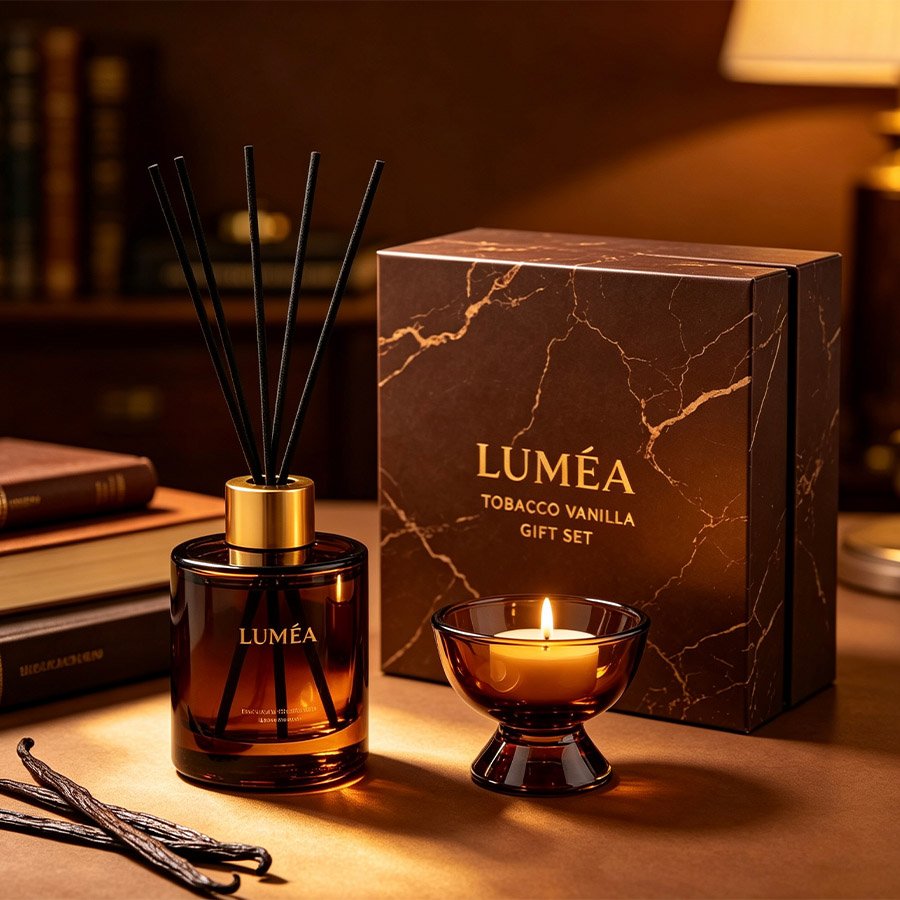 Premium Tobacco Vanilla Fragrance Gift Set Presented in Marbled Rigid Packaging Box