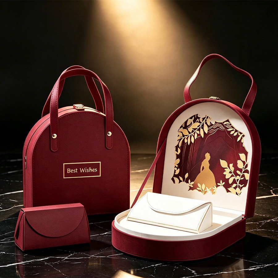 Premium Arched Pop-up Carry-Handle Gift Box with Decorative Interior and Card