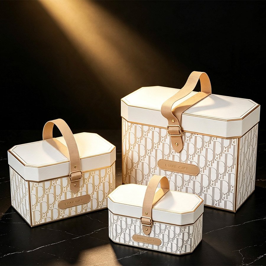 Patterned Rigid Gift Box Set with Matching Paper Shopping Bag