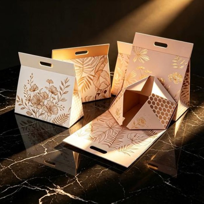 beige-floral-foldable-rigid-gift-box-with-handle
