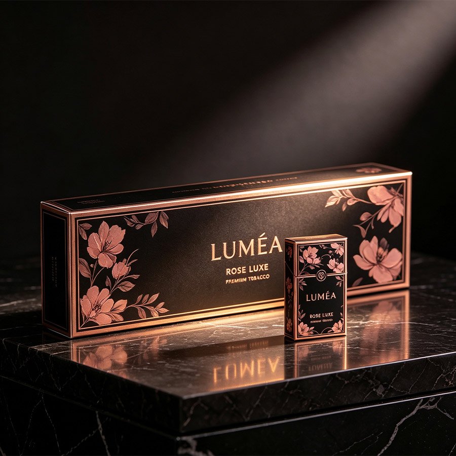 Black & Rose Gold Floral Cigar Packaging Box  Slim Rigid Gift Box with Logo