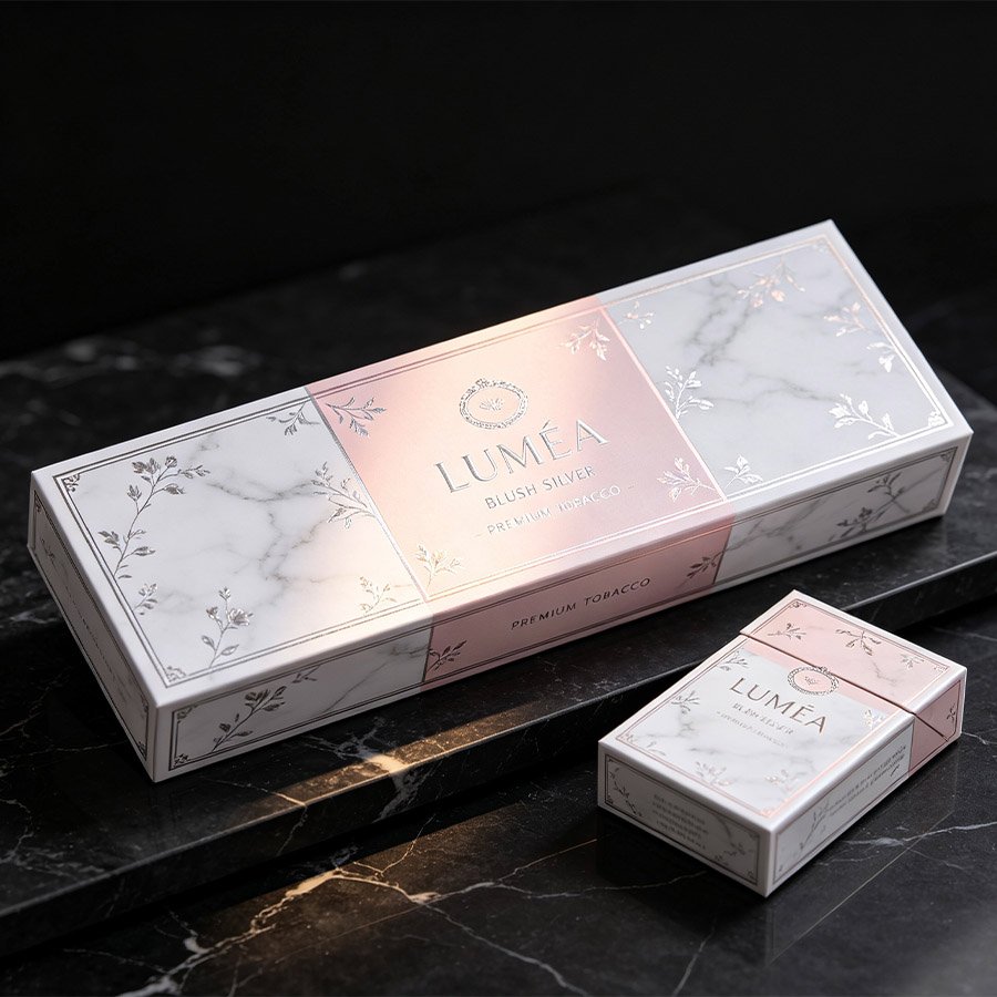 Elegant White Rigid Packaging Box  Custom Silver Stamped Geometric Gift Box for Tobacco