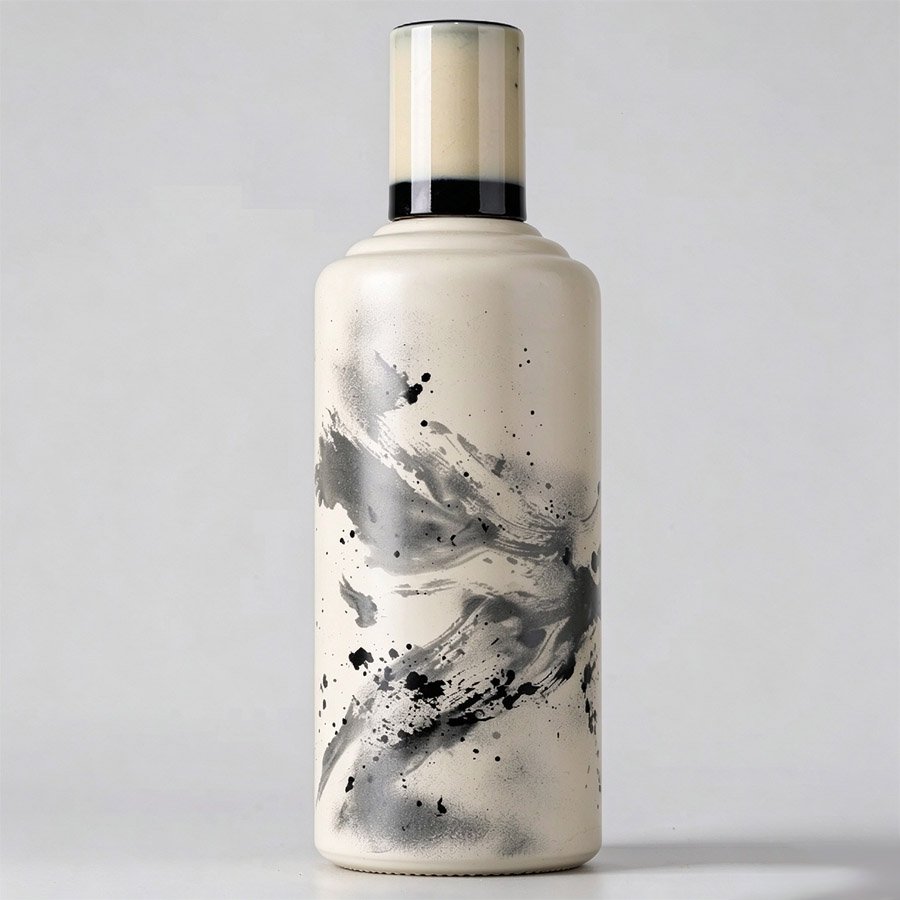 Oriental Art Off-White Glass Wine Bottle, Ink Wash Painting Custom Liquor Packaging Bottle