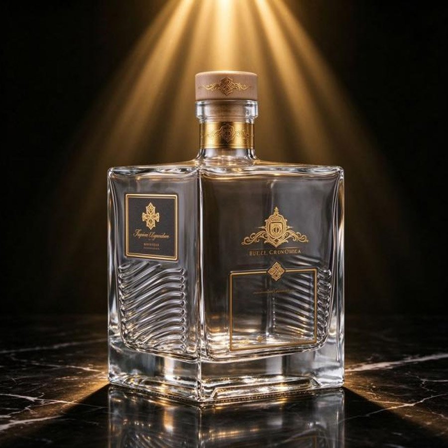 Square Glass Liquor Bottle for Vodka 1L 1000ml 750ml 500ml for Gin Whiskey Rum Brandy Bottles With Cork