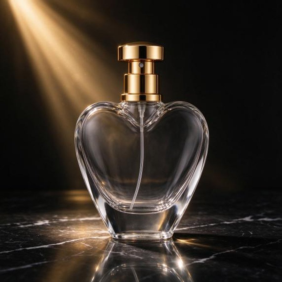 Heart-Shaped Perfume Bottle 30ml with Gold Metal Cap, Romantic Luxury Fragrance Gift Bottle