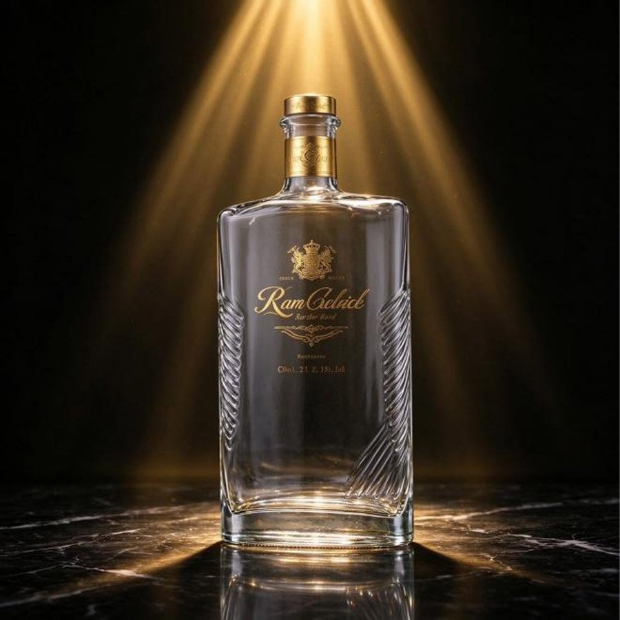  Luxury 375ml Flat Square Glass Brandy Bottle with Gold Foil and Embossed Texture