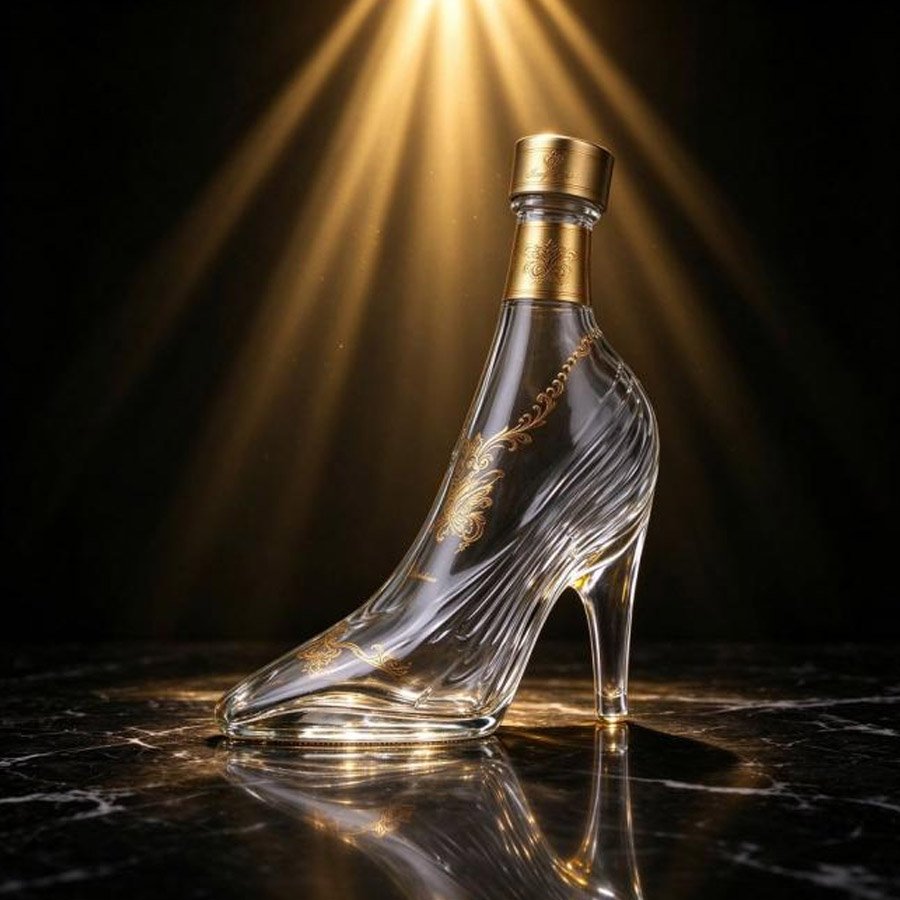  Luxury 375ml Special-Shaped Glass Brandy Bottle with Gold Foil and Embossed Texture